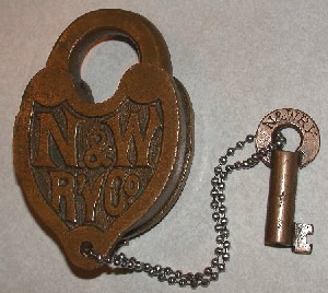 Norfolk & Western Railway Brass Fancy Castback Lock and Key